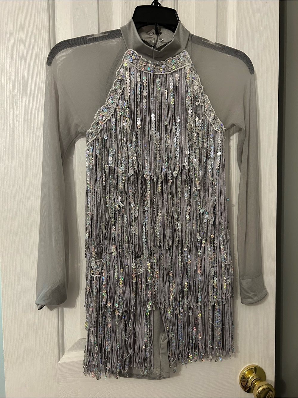 Girls' Silver Fringe Sequin Dance Dress